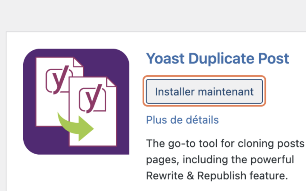 Installer yoast duplicate post pour copier une page wordpress