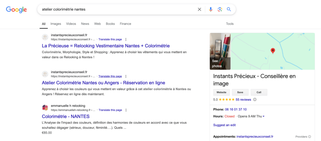 Exemple d'affichage Google pour comprendre ce qu'est le SEO local.