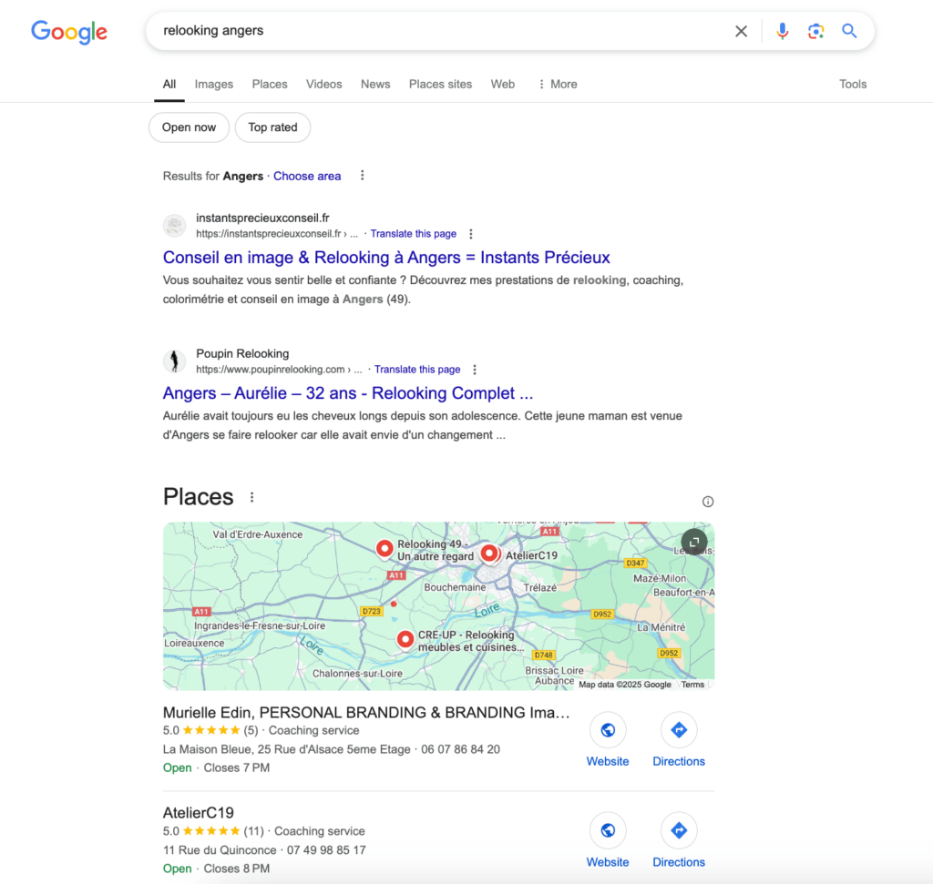 Exemple d'affichage Google pour comprendre ce qu'est le référencement local.